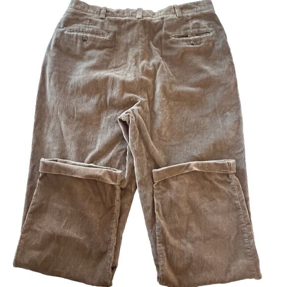 Tommy Hilfiger Corduroy Pants Mens 38x32‎ Brown Tan Pleated Straight Leg Cuffed - Picture 2 of 10